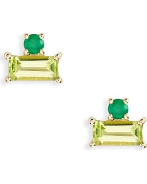 Bony Levy Baguette Peridot & Green Agate Stud Earrings