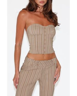 Tiger Mist Kittie Ruffle Strapless Crop Top - Brown