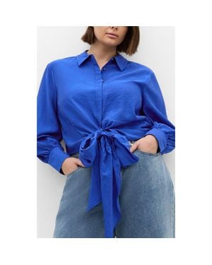 City Chic Elena Tie Waist Button-Up Shirt - Blue