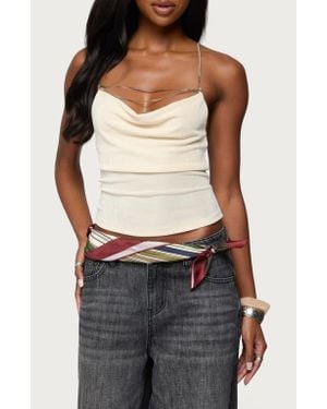 Edikted Khloey Plunge Cowl Neck Chain Crop Halter Top - Black