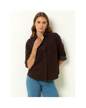 Single Stitch Corduroy Button-Up Shirt - Black