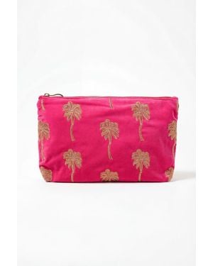 Elizabeth Scarlett Palm Velvet Everyday Pouch - Pink