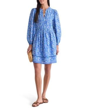 Vineyard Vines Nora Print Pintuck Long Sleeve Dress - Blue