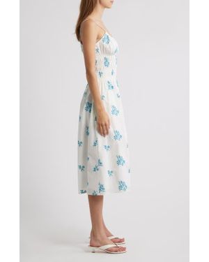 Charles Henry Floral Embroidery Smock Waist Cotton Dress - Multicolor