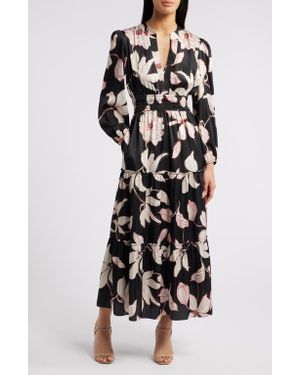 Julia Jordan Floral Long Sleeve Split Neck Dress - White