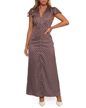 Petal & Pup Dean Polka Dot Satin Maxi Dress - Purple