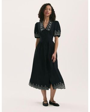 Finery London Arianna Embroidered Cotton Midi Dress - Black