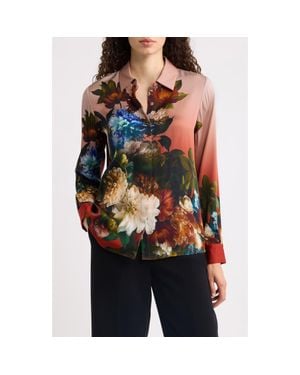 Tahari The Shae Print Silk Blend Shirt - Brown