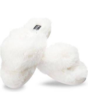 Memoi Fuzzy Plush Faux Fur Flip Flop Slipper - White
