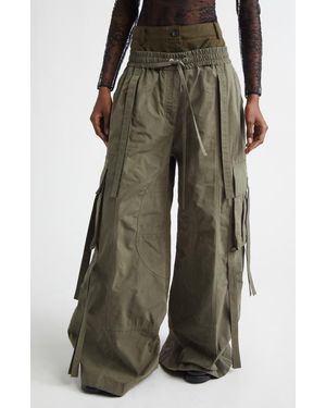 Dolce & Gabbana Waxed Faille Wide Leg Cargo Pants - Green