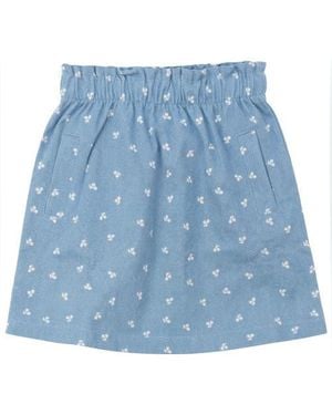 Lola Cherry Denim Ruffle Waist Front Pocket Skirt - Blue