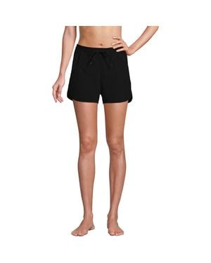 Lands' End Woven Packable 3 Dolphin Hem Swim Cover-Up Shorts - Black