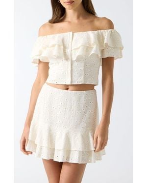 Guess Sade Eyelet Off The Shoulder Crop Top - White