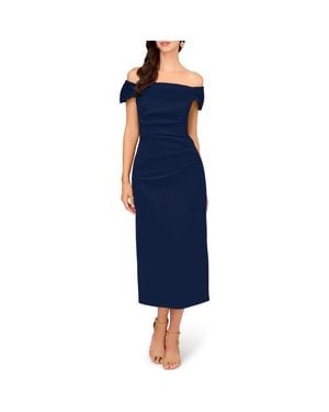Aidan Mattox Off The Shoulder Mikado Midi Cocktail Dress - Blue
