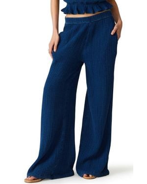 Steve Madden Harbor Cotton Blend Gauze Wide Leg Pants - Blue