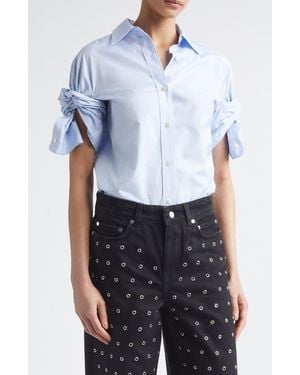 Monse Knotted Sleeve Stripe Cotton Poplin Button-Down Shirt - Blue