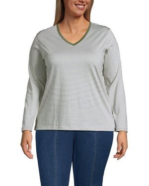 Lands' End Supima Cotton Long Sleeve V-Neck T-Shirt - Gray