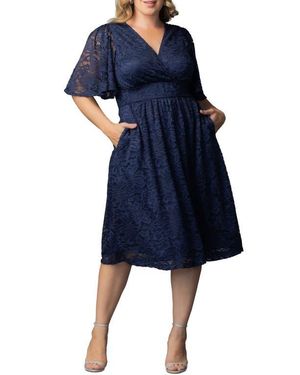 Kiyonna Fable Lace Cocktail Dress - Blue