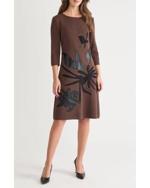 Ming Wang Botanical Appliqué Knit Shift Dress - Multicolor