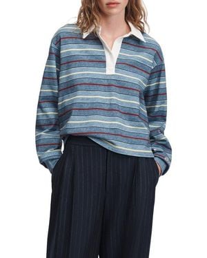 Rag & Bone Miramar Cropped Rugby Polo Sweatshirt - Blue