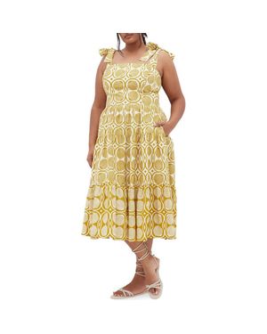 City Chic Leila Border Print Cotton Midi Sundress - Yellow
