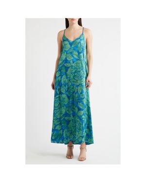 Tahari Print Pocket Sleeveless Maxi Dress - Blue