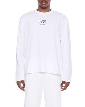 L/AB Off White Diagonal Stripe Logo Cotton French Terry Sweatpants - White