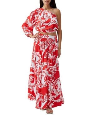Melissa Odabash Rania One-Shoulder Cover-Up Crop Top - Red