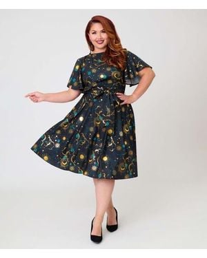 Unique Vintage Plus Size 1930S Swing Dress - Blue