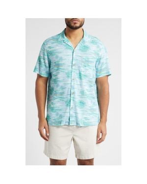 Vineyard Vines Island Life Print Linen Blend Camp Shirt - Blue