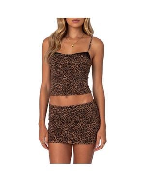 Edikted Edin Leopard Print Mesh Camisole - Brown