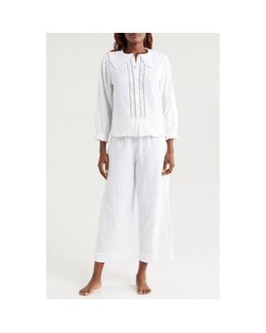 Desmond & Dempsey Peter Pan Collar Cotton Gauze Pajamas - White
