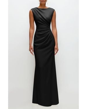 After Six Ruched Cap Sleeve Crepe Trumpet Gown - Black