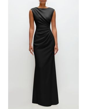 After Six Ruched Cap Sleeve Crepe Trumpet Gown - Black