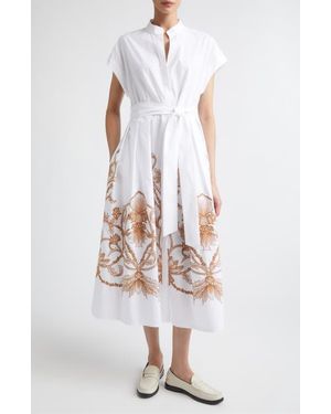 Eleventy Val Embroidered Cotton Shirtdress - White