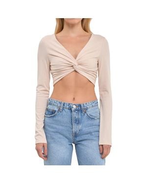 Grey Lab Front Twist Long Sleeve Knit Crop Top - Blue