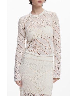 Desigual Open Stitch Long Sleeve Top - White