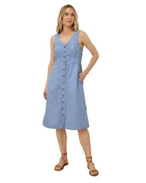 Pact Canopy Linen Blend Button-Front Dress Made With Organic Cotton - Blue
