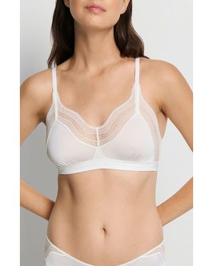 Hanro Cira Tulle Lace Trim Soft Cup Bra - Natural