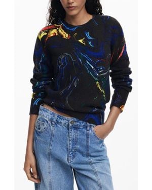 Desigual Paint Swirl Print Sweater - Blue