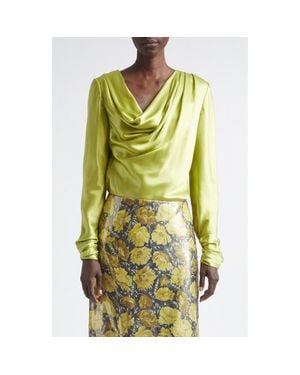 Valentino Draped Cowl Neck Silk Top - Yellow