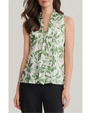 Kasper Tie Neck Sleeveless Bias Cut Satin Top - Green