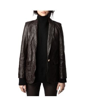 Zadig & Voltaire Valse Crinkled Leather Blazer - Black