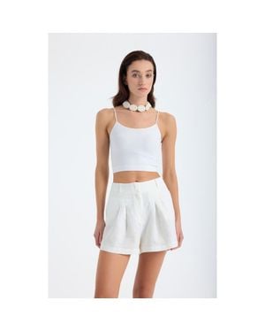 Monlicia Reve 100% Linen Relaxed Fit High-Waist Shorts - White