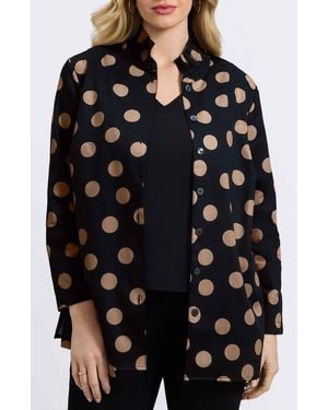 Foxcroft Carolina Dot Print Cotton Button-Up Shirt - Black