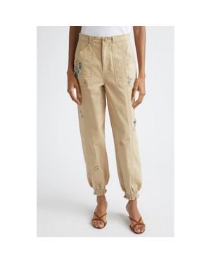 Cinq À Sept Rhinestone Paisley Embroidered Ankle Pants - Natural