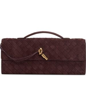 Bottega Veneta Long Andiamo Intrecciato Suede Clutch - Brown