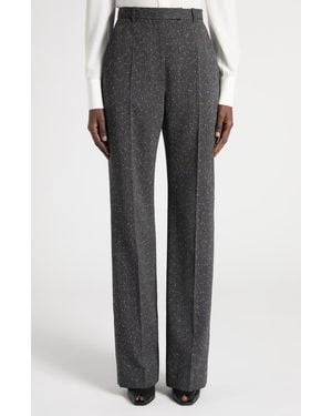 McQueen High Waist Wool Blend Slub Straight Leg Pants - Gray