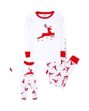 Leveret Reindeer Pajama & Matching Doll Pajama Set - Red