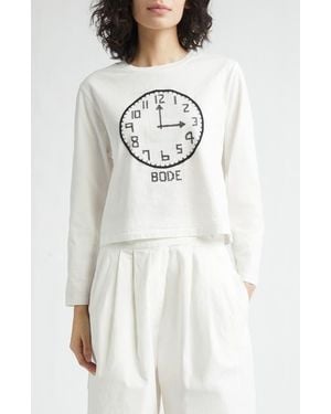 Bode Cross Stitch Clock Long Sleeve T-Shirt - White